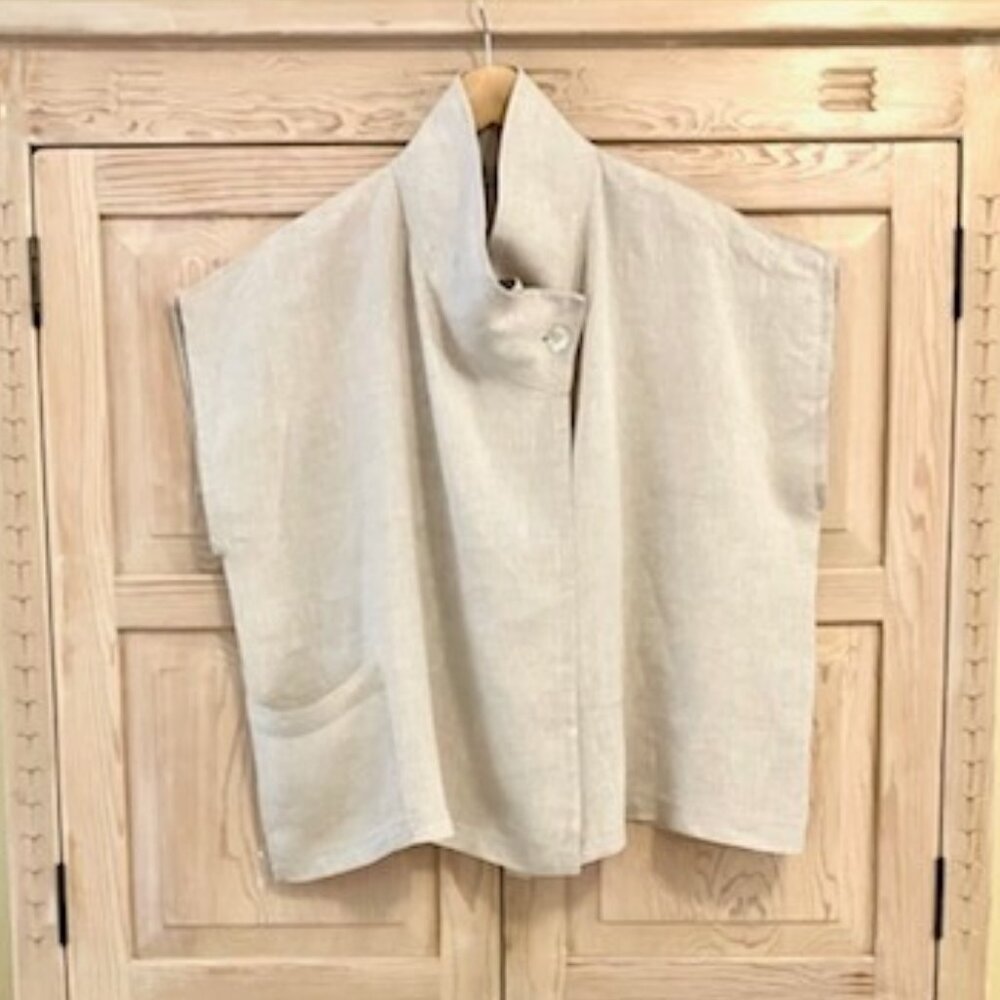 Bryn Walker Greta Linen Lagenlook Vest Funnel Neck Minimal Mock Neck Chic Boho